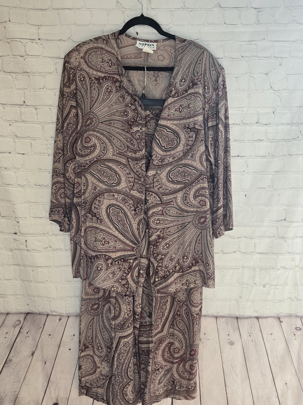 American Vtg 90s Y2k paisley print flowy pants set Boho Resort Whimsigoth Lg